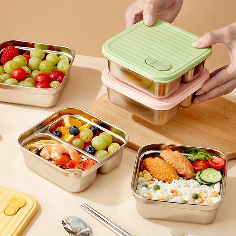 304 Stainless Steel Square Lunch Box With Lid Portable Fruit Salad Food Container Stackable Leak Proof Bento Box
