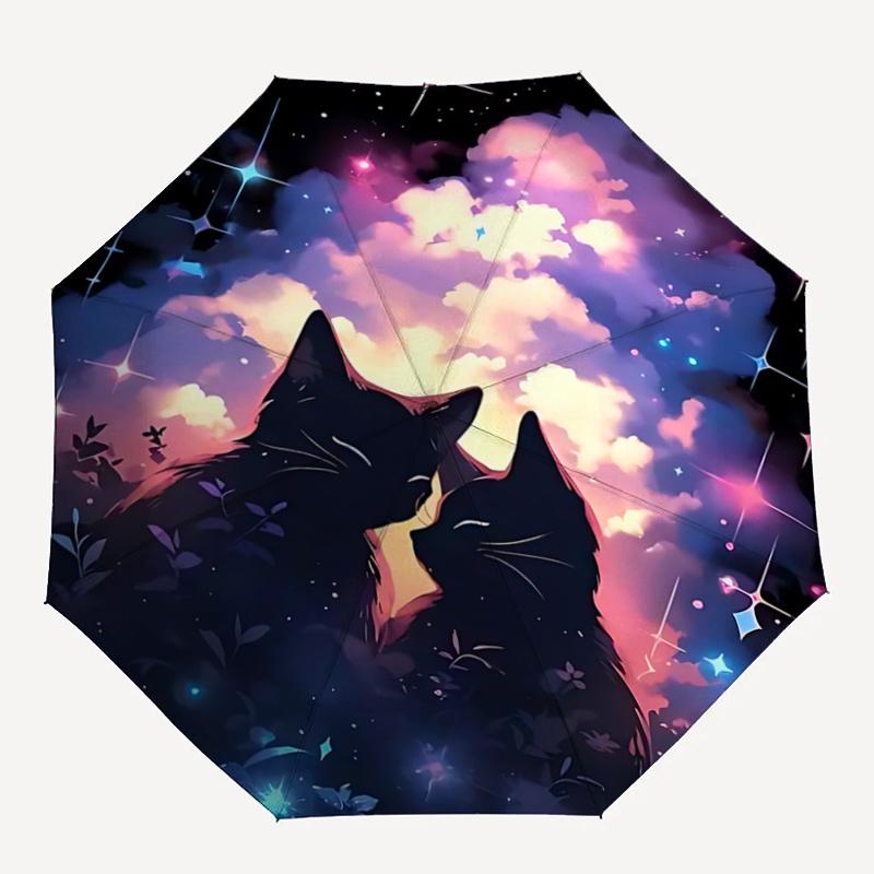 1pc Starry Night Sky Cats Automatic Opening Folding Umbrella with 8-Bone Iron Frame, Perfect for Outdoor Adventures, Festivals, Travel, Daily Use