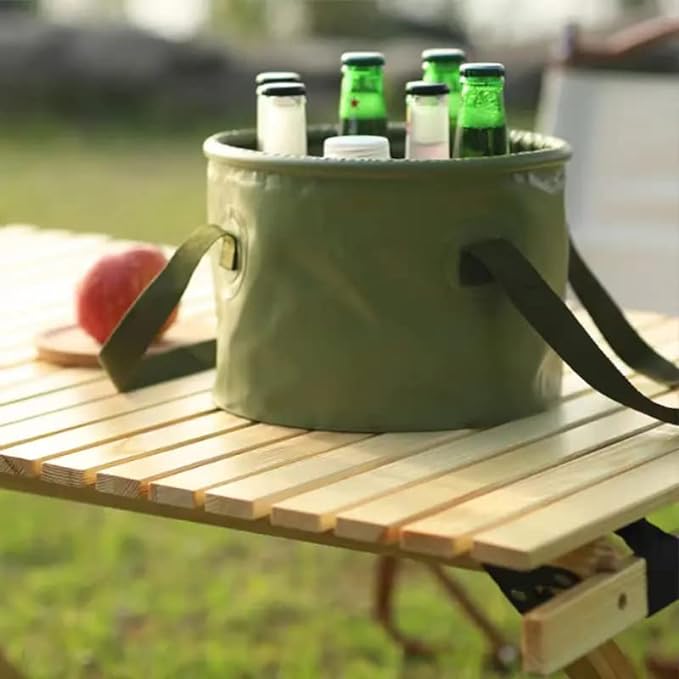 Găleată pliabilă, găleată pliabilă portabilă, recipient de apă, chiuvetă pentru camping, pescuit, drumeții, călătorii, spălat auto (Verde Armată 20L)