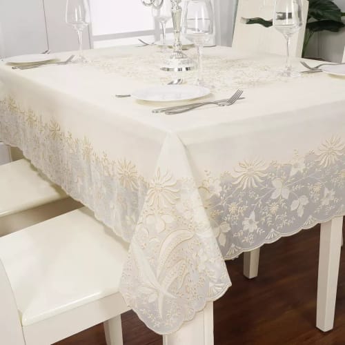 Arjuna My Pearl Lace Tablecloth, Bernard Series, 132cm X 175cm, Light Brown
