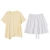 Plus-size Women's Outfit Featuring A Small-scale Design Top, A Cake-style Short Skirt, and A Summer Lightweight Style.