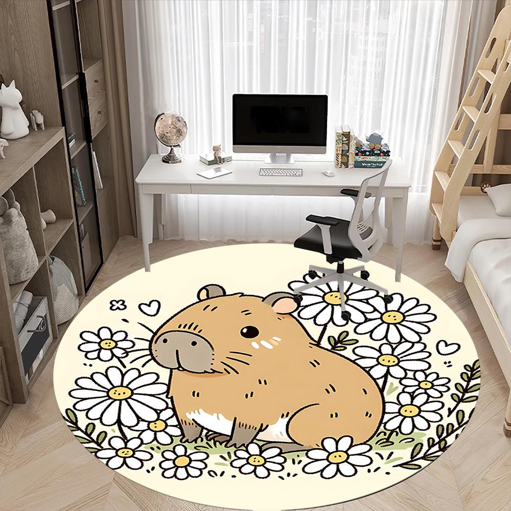 1pc Capybara Flowers Chair Carpet for Office - Durable, Ideal for Chair Mats, Stylish & Functional Decorative Rug yy260203082