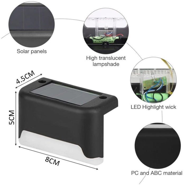 4 Pcs Solar Deck Lights,Solar Step Lights Lamps, Waterproof LED Solar Lights, Solar Lights for Garden Stairs