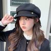 Korean Version of Autumn and Winter New Hat for Women with High End Metallic Octagonal Hat Black Retro Duck Tongue Beret Trendy