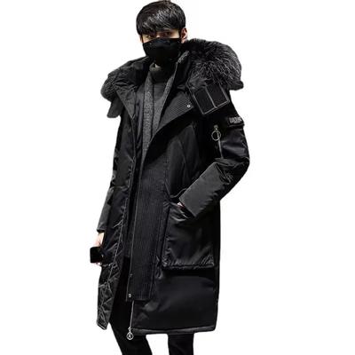 Men's Long Down Jacket with Large Fur Collar and Thick Warm White Duck Down Coat
