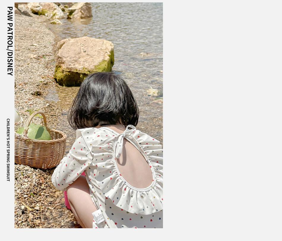Fashionable Korean Style Girls' Long Sleeve Backless One-Piece Swimsuit for Summer
