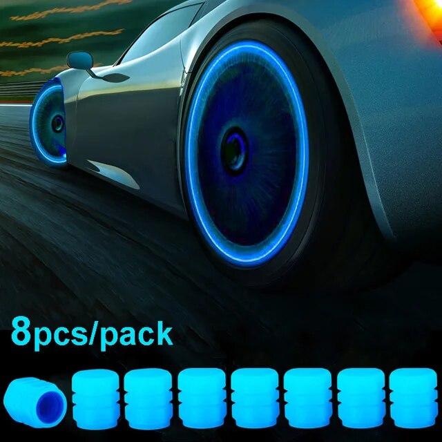 4 Stück Leuchtende Auto-Ventilkappen Fluoreszierend Nachtleuchtend Auto Motorrad Fahrrad Rad Reifen Nabe Leuchtende Ventilschaftkappen Dekor