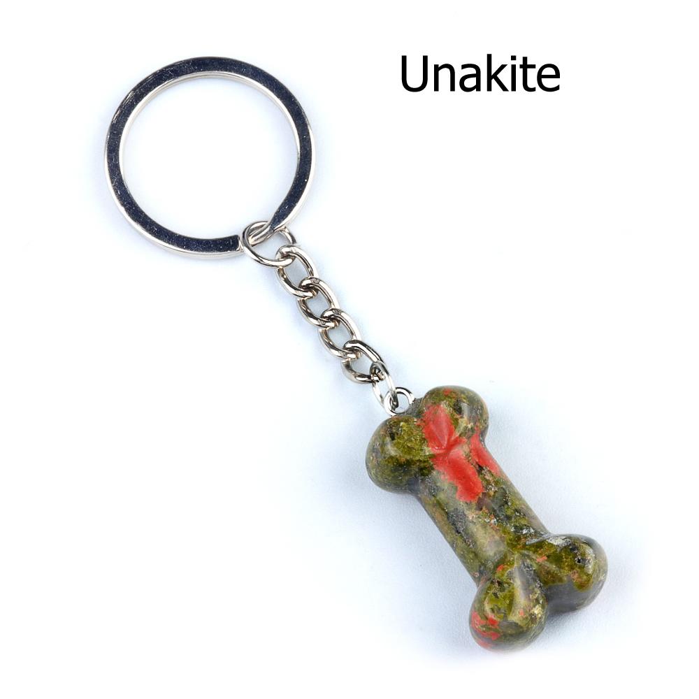 1Pc Reiki Healing Natural Stone Keychain Key Finder Bone Shape Crystal Gemstone Pendant Key Chain for Decor Phones, Bag, Halloween Gifts 20×34 Mm