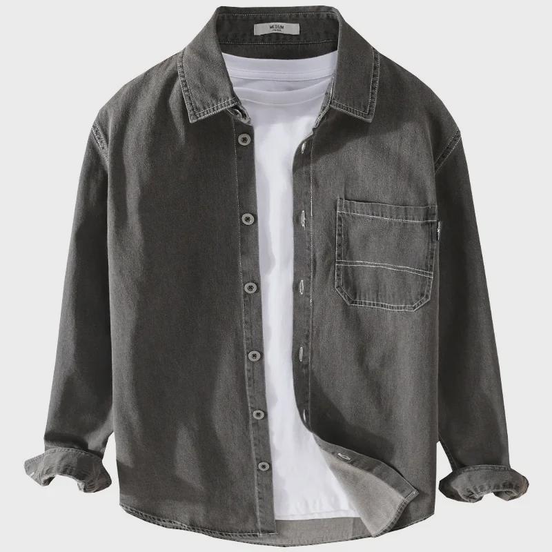 Men's Washed Cotton Casual Shirts - Loose Japanese Workwear Style for Spring & Autumn