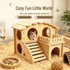 Golden Hamster Wooden House & Climbing Ladder Set - Interactive Hideout Toy