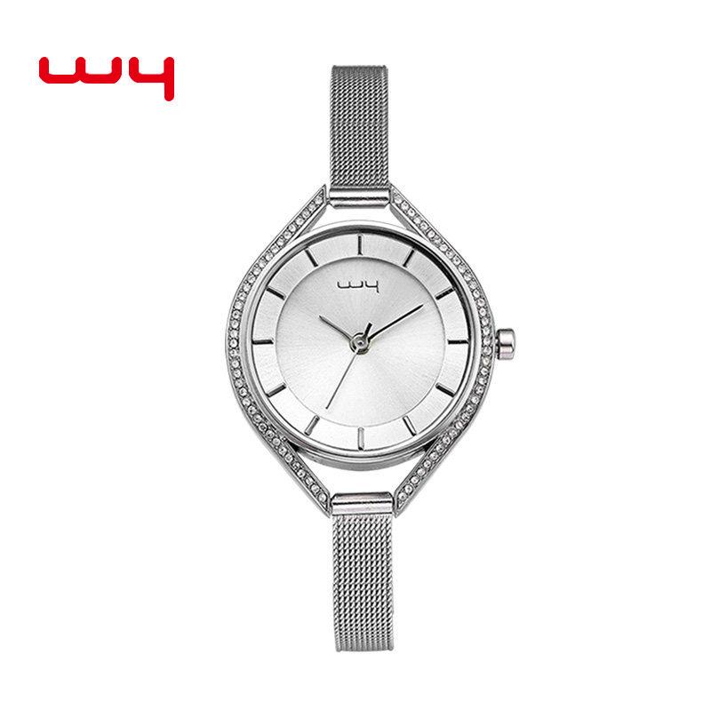 

Женские изысканные часы с бриллиантами, японским механизмом и выпуклым стеклом серебряный