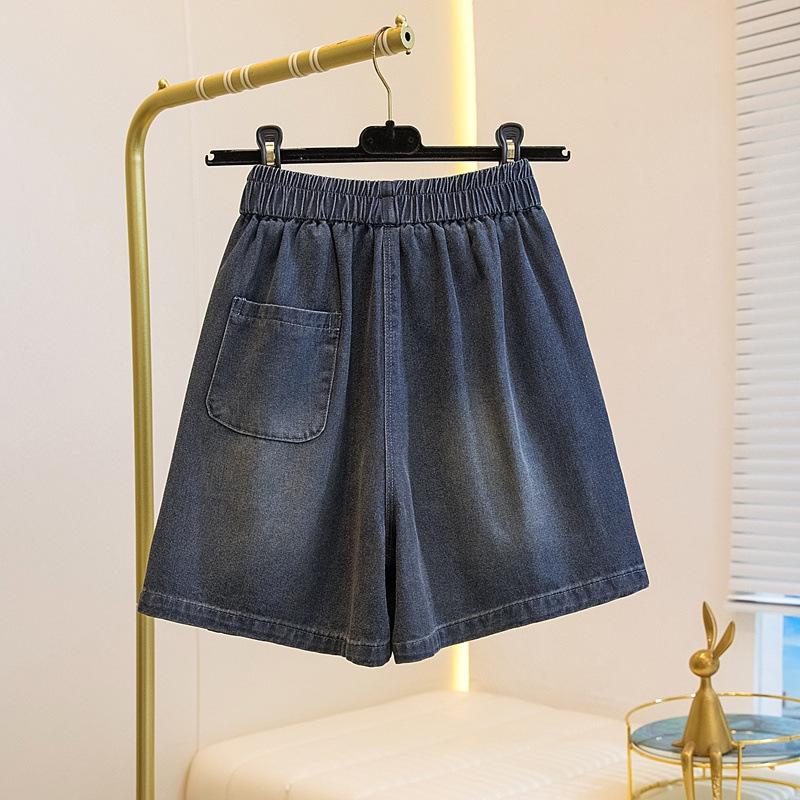 Women's Summer Retro Denim Shorts - Loose Fit, Plus Size, Slimming, Elastic Waist, Wide Leg Design