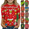 Christmas Children's 3/4 Sleeve Tops Casual  Printed Daily T Shirt Round Neck Pullover Blouse