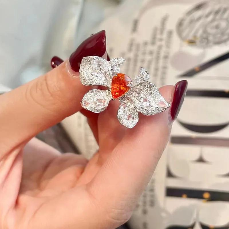 New Butterfly Design Fashion Sterling Silver  High-grade Inlaid Zircon Butterfly Open Ring Luxury Cocktail Ring for Women