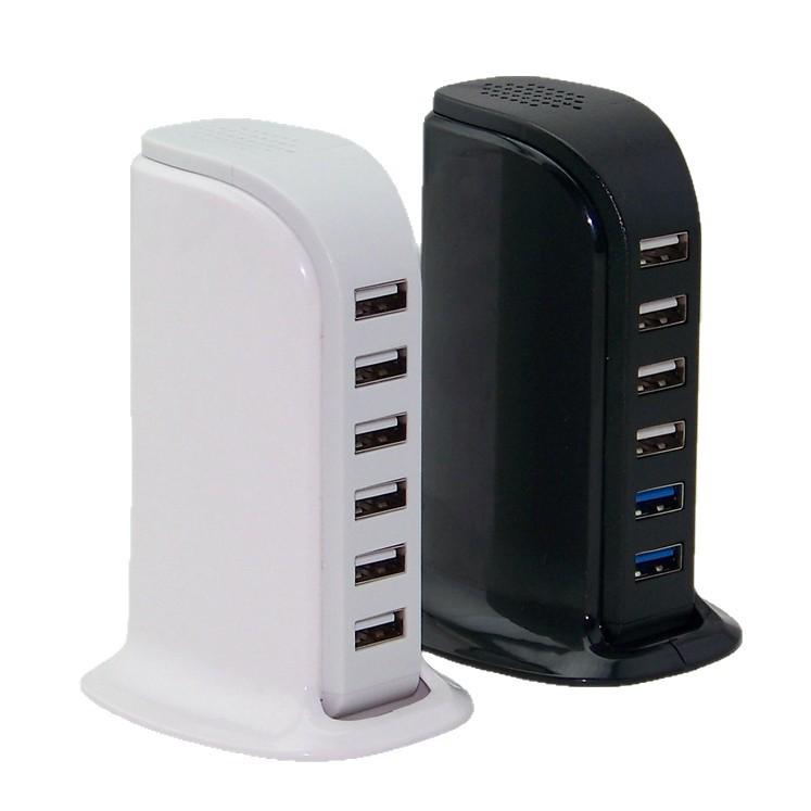 30W 6-Port USB Charger with Smart Distribution, 5V/6A, Sailboat Design