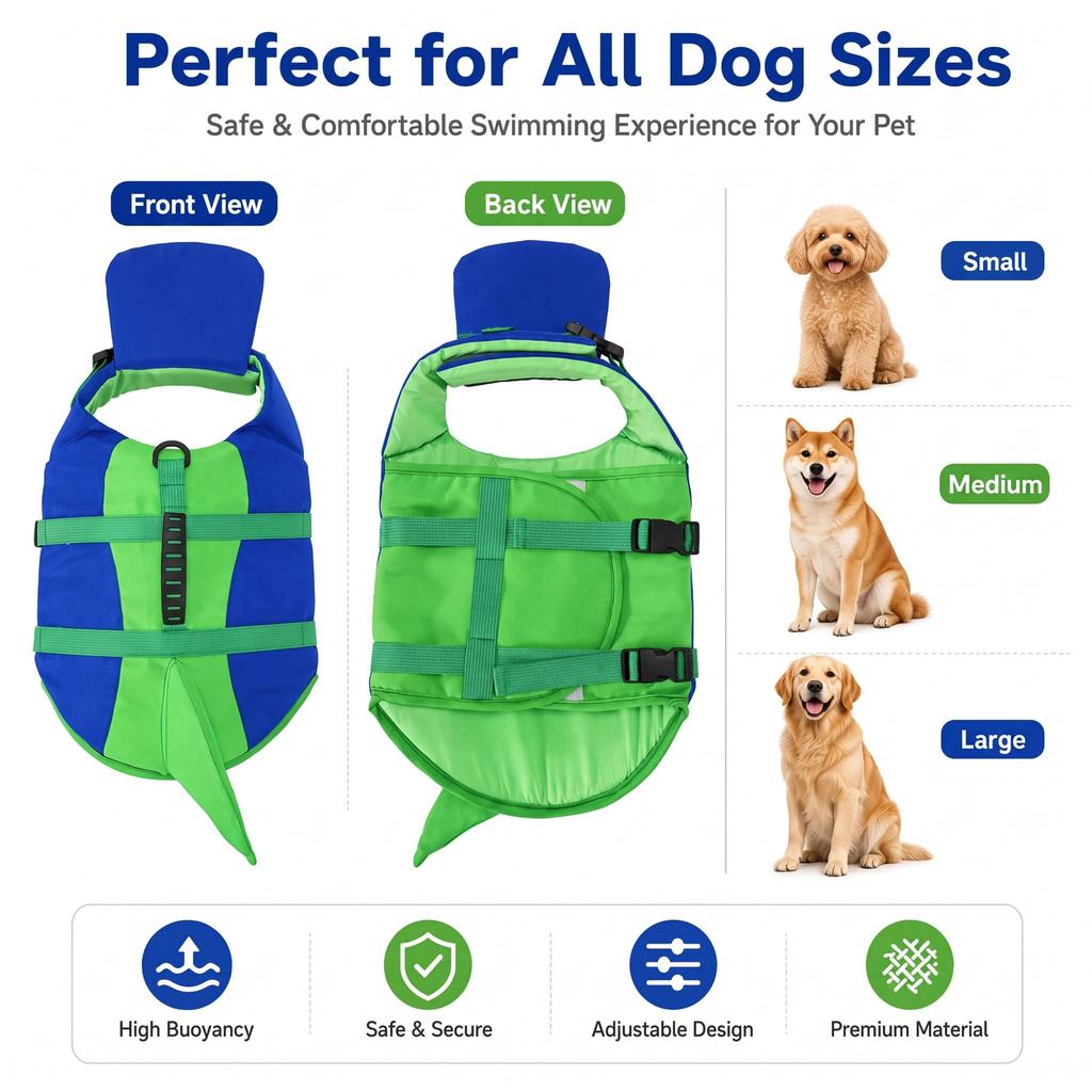 Dog Life Jacket with Design, Adjustable Pet Swim Vest with Handle for Activities