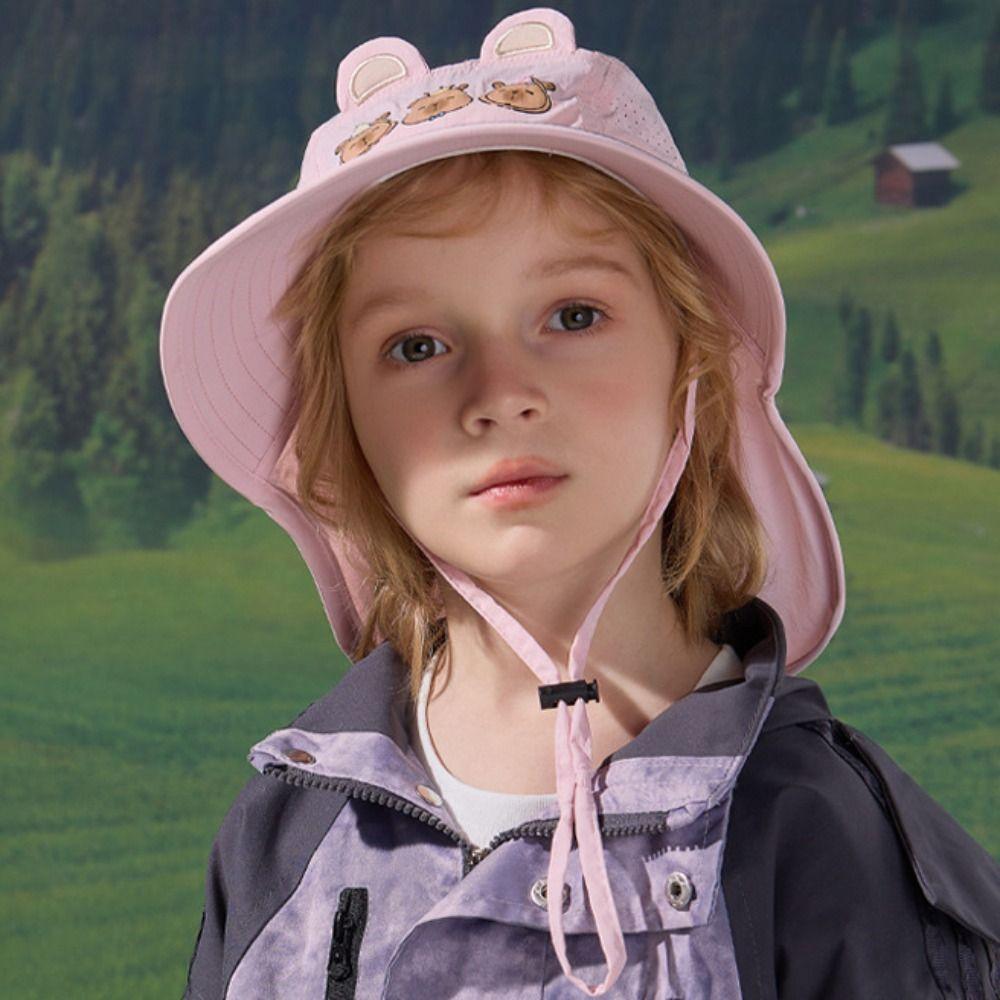 Windproof Rope Kids Shawl Sun Hat Breathable Baby Sun Protection Hat Capybara Fisherman Hat  Spring