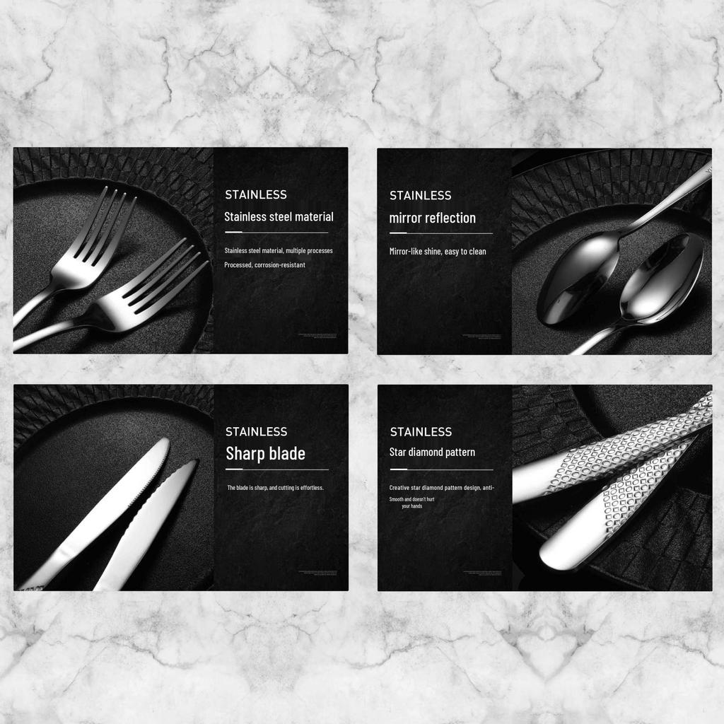 Star Diamond Stainless Steel Cutlery Set: High-end Steak Knife, Fork, Spoon, Tea Spoon, Tea Fork for Western Cuisine