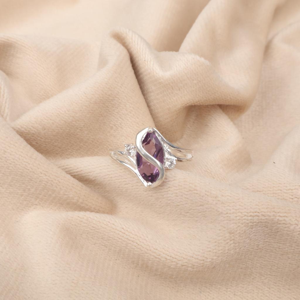 Natural Amethyst Gemstone 925 Sterling Silver Jewelry Zircon Engagement Ring CZR-8-10