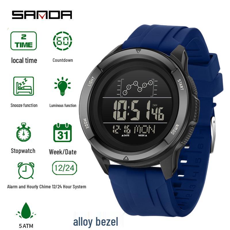 Sanda Multifunctional Digital Watch: Single Display, Alarm, Large Dial, Waterproof Sports Watch for Students.