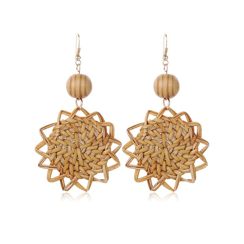European  American Fashion Sunflower Rattan Woven Stud Earrings