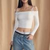 French Style Sexy Lace-up off-Shoulder White Long Sleeves Shirt Women Autumn Simple and Versatile Slim Fit Navel Temperament Top Fashion