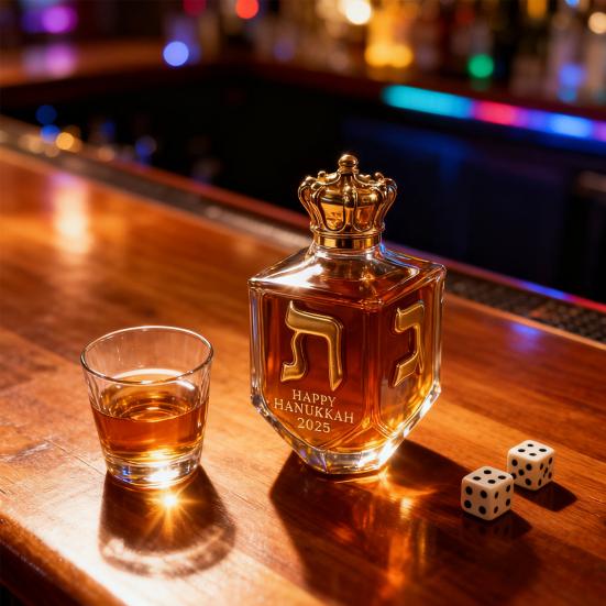 Καράφα Ουίσκι Χάνουκα 2025 300ml Γυάλινη Μπουκάλα με Χρυσά Γράμματα Διακόσμηση Εορταστικού Οικιακού Μπαρ Εβραϊκό Πολιτιστικό Σύμβολο Δώρο
