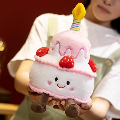 Adorable Strawberry Cake Plush Toy Stuffed Food Dessert Pillow Sweet Birthday Cake Candle Party Decor Creative Gift