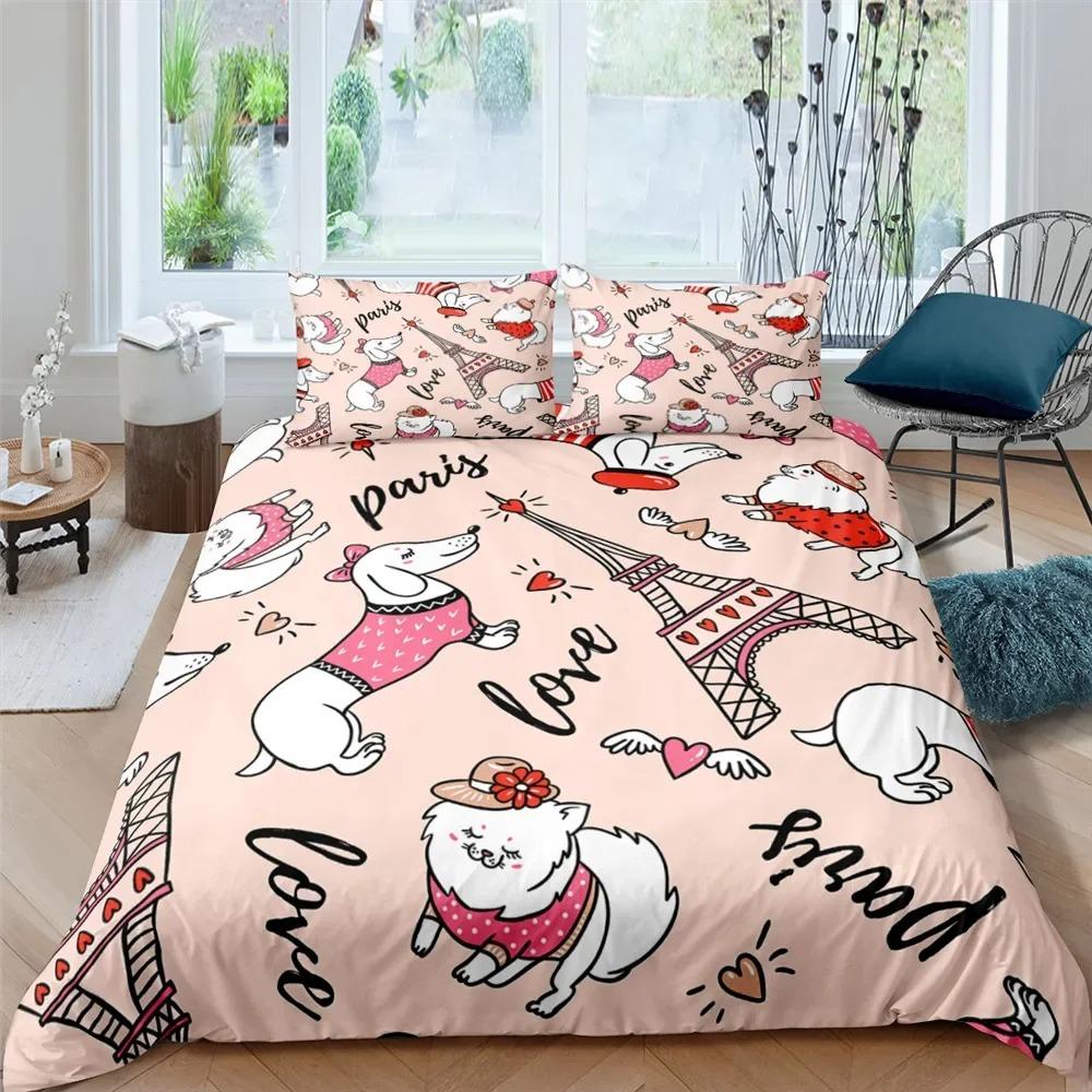 Conjunto de cama de gato de desenho animado infantil Kawaii Kitty Capa de edredom colorida para animais de estimação Capa de edredom King Twin Queen Capa de edredom de poliéster