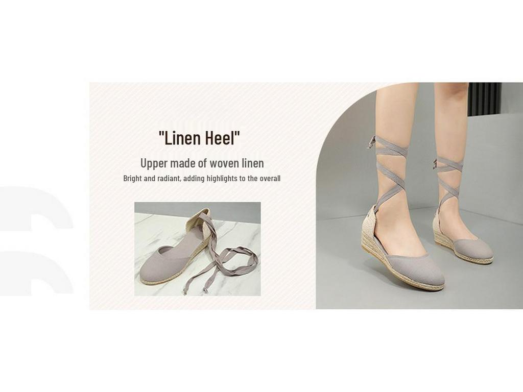 Women's Lace-Up Wedge Heel Straw Sandals - 2024 Spring/Summer Fashion Collection