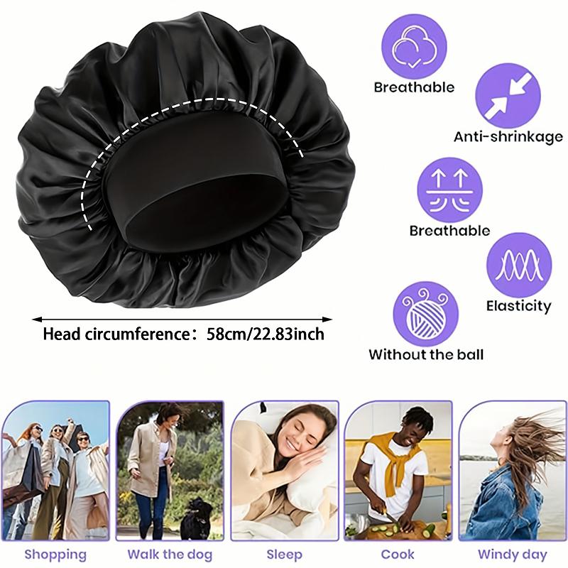 Women Satin Home Hair Shower Cap Comfortable Nightcap Casual Wide-brimmed Sleeping With Elasticated Floppy Band Cap Breathable