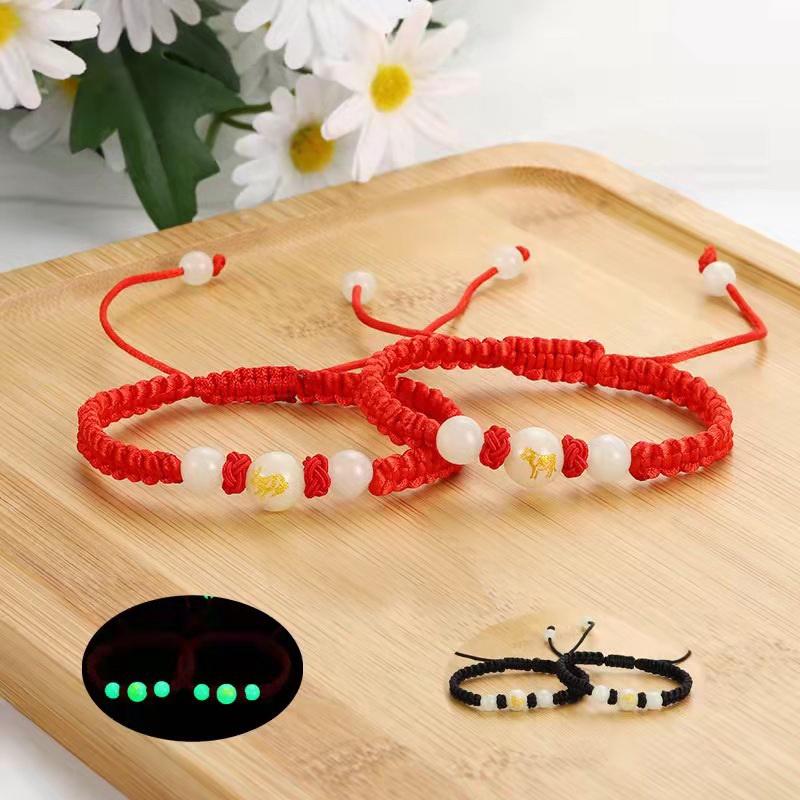 12 Zodiac Luminous Bracelet Lucky Charms Zodiac Red Rope Animal Transfer Beads Hand Woven Bracelet Luminous Necklace