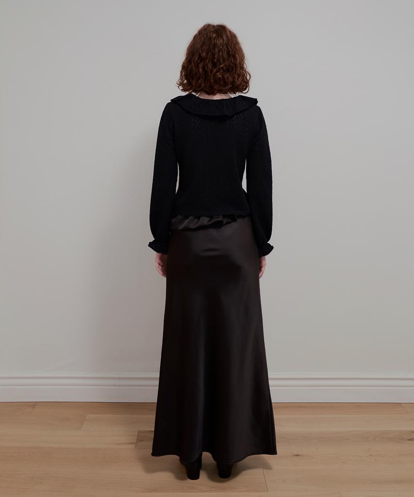Aobteu Balloon Detail Satin Skirt - Black