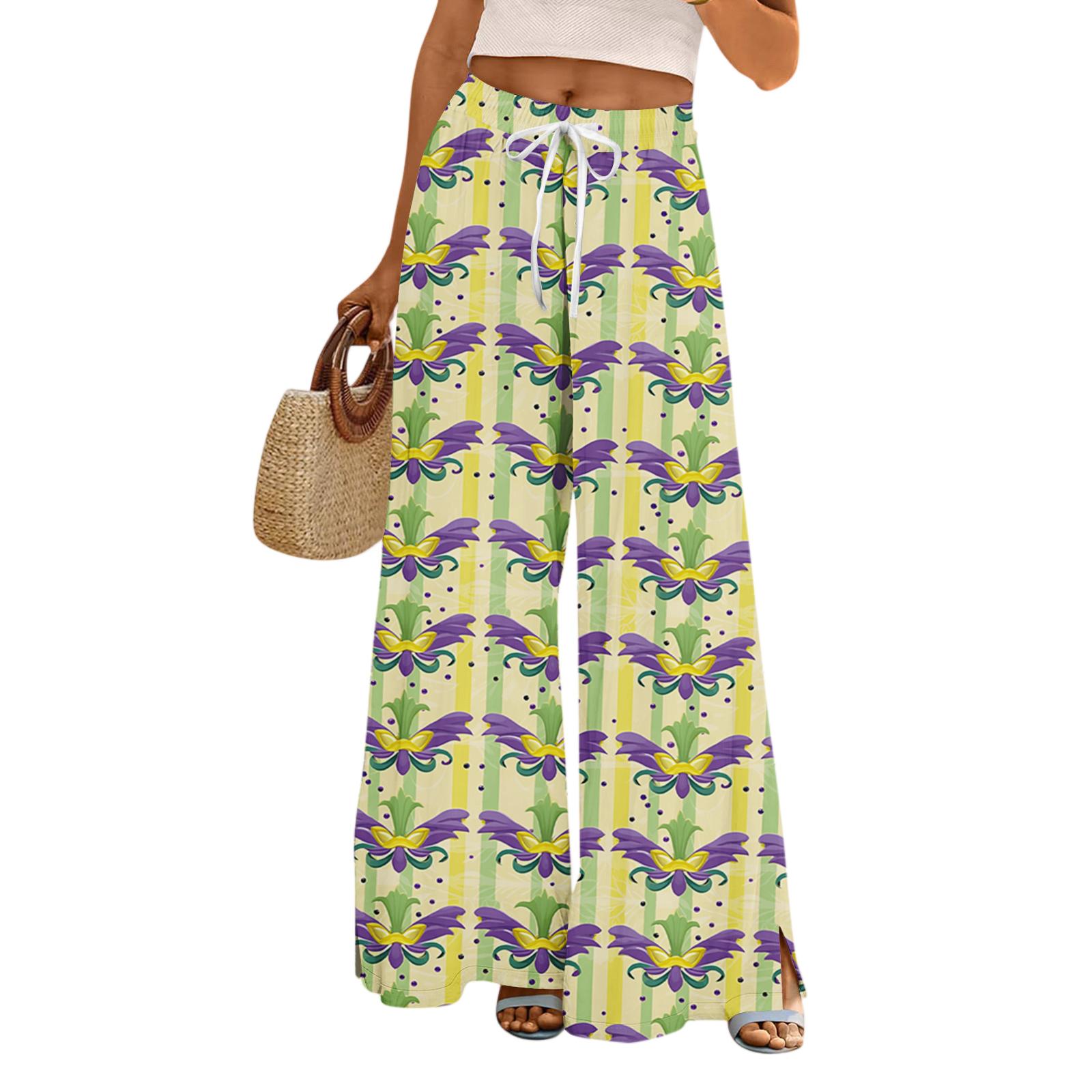 

Ladies Loose And Casual Printed Wide Leg Pants With Elastic Waistband Drawstring And Pocket Pants XL жовтий