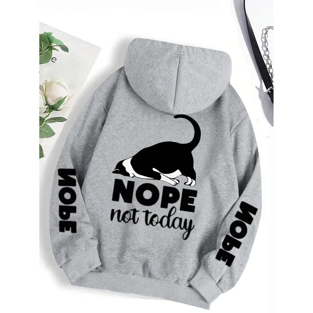 Woman Men Nope Not Today Cute Cat Print Pullover Hoodie Autumn Winter Casual Fashion Harajuku Fleece Oversize Sweatshirts