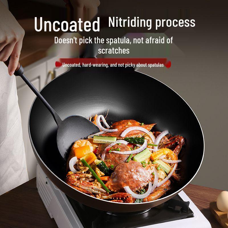 Zhangqiu Traditional Non-stick Cast Iron Wok - Coating-Free Stir-fry Pan for Home and Commercial Gas Stoves