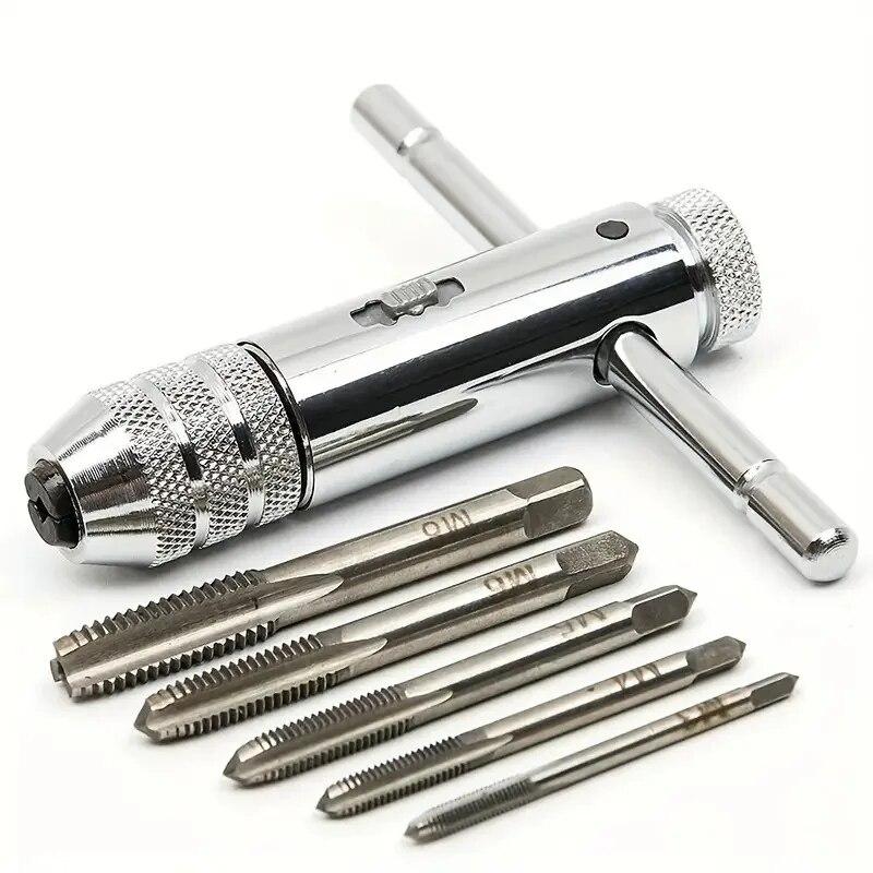 Adjustable T-Handle Ratchet Tap Reamer Hand Manual Holder Wrench M3 M4 M5 M6 M8 Metric Machine Screw Thread Plug T-shaped Tool
