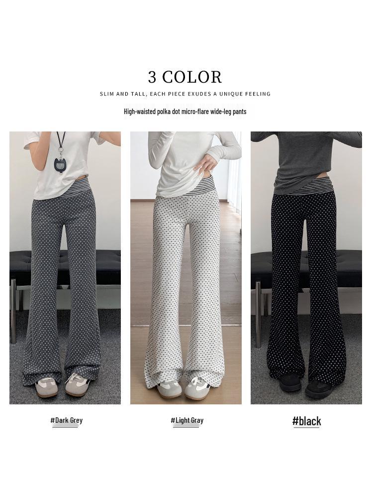 Women's Spring Polka Dot High-Waisted Micro-Flare Pants - Slimming and Versatile