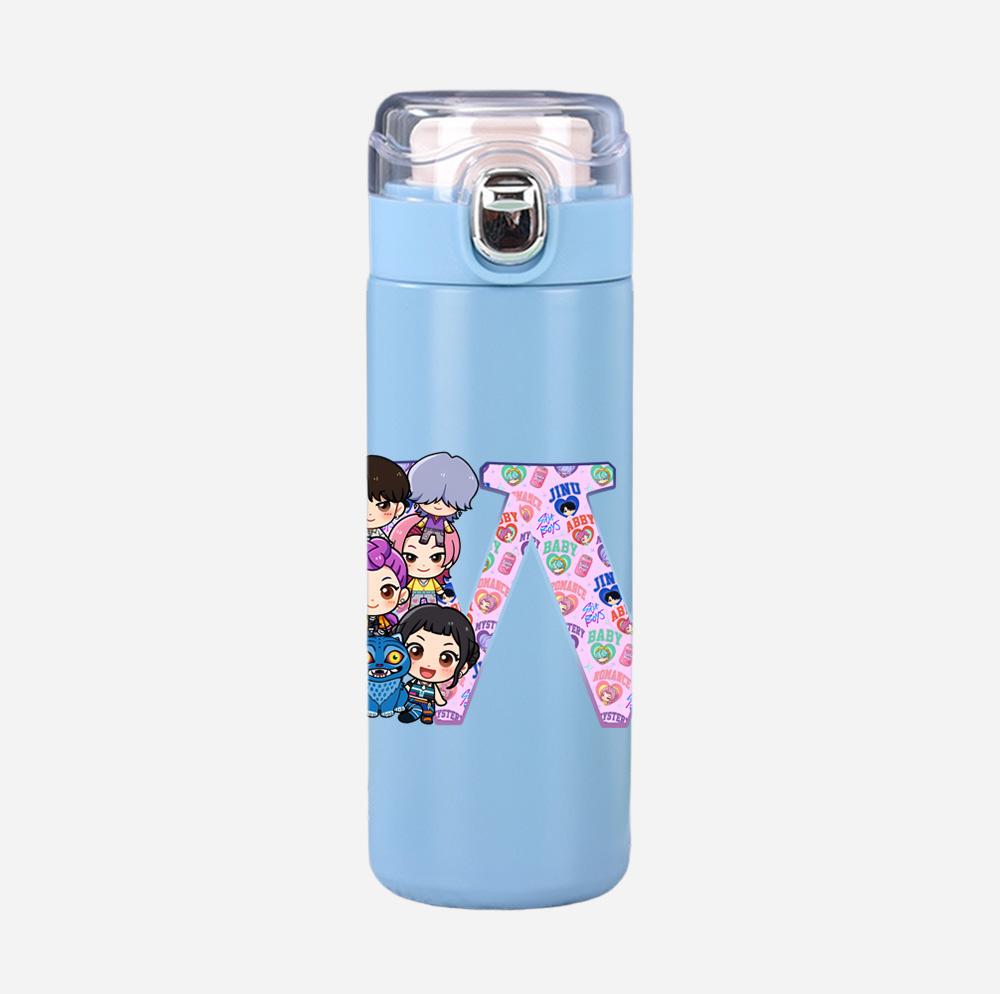 Anime K-Pop 26 English Letter Demon Hunters Printed 400Ml Water Bottle Thermos Cup Portable Stainless Steel Leak Proof Camping Water Cup Kid Gift