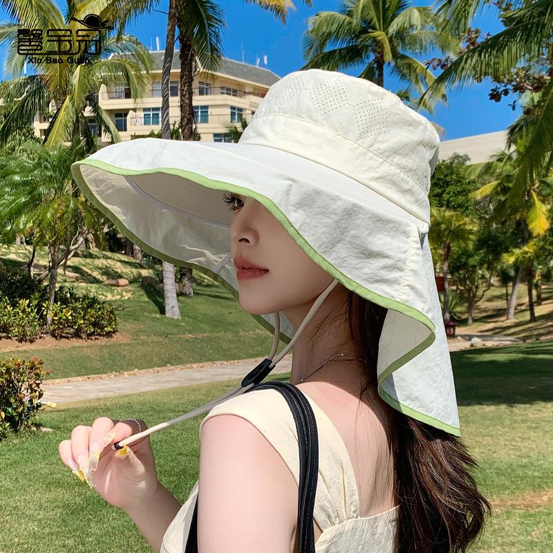 Summer Outdoor Sun Hat Children Large Brim Shawl Neck Protector Quick Drying Waterproof Bucket Hat Mountaineering Fishing Sun Protection Hat