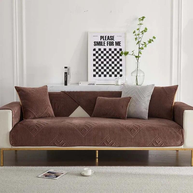 Nordic Universal Sofa Towel Thick Velvet Quilted Sofa Cover Soft Plush Anti-slip Sectional Couch Cover Slipcover for Living Room