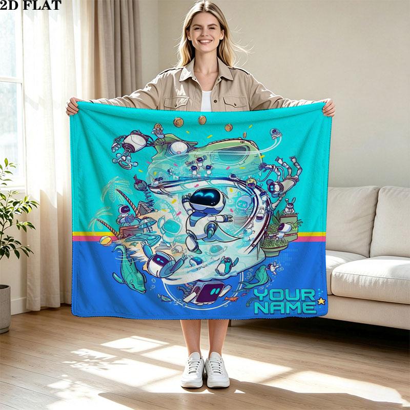 1PC ASTRO BOT Custom Name Patterned Flannel Blanket Suitable For All Seasons for Home Decor Warmth and Comfort Gifts Holiday Present