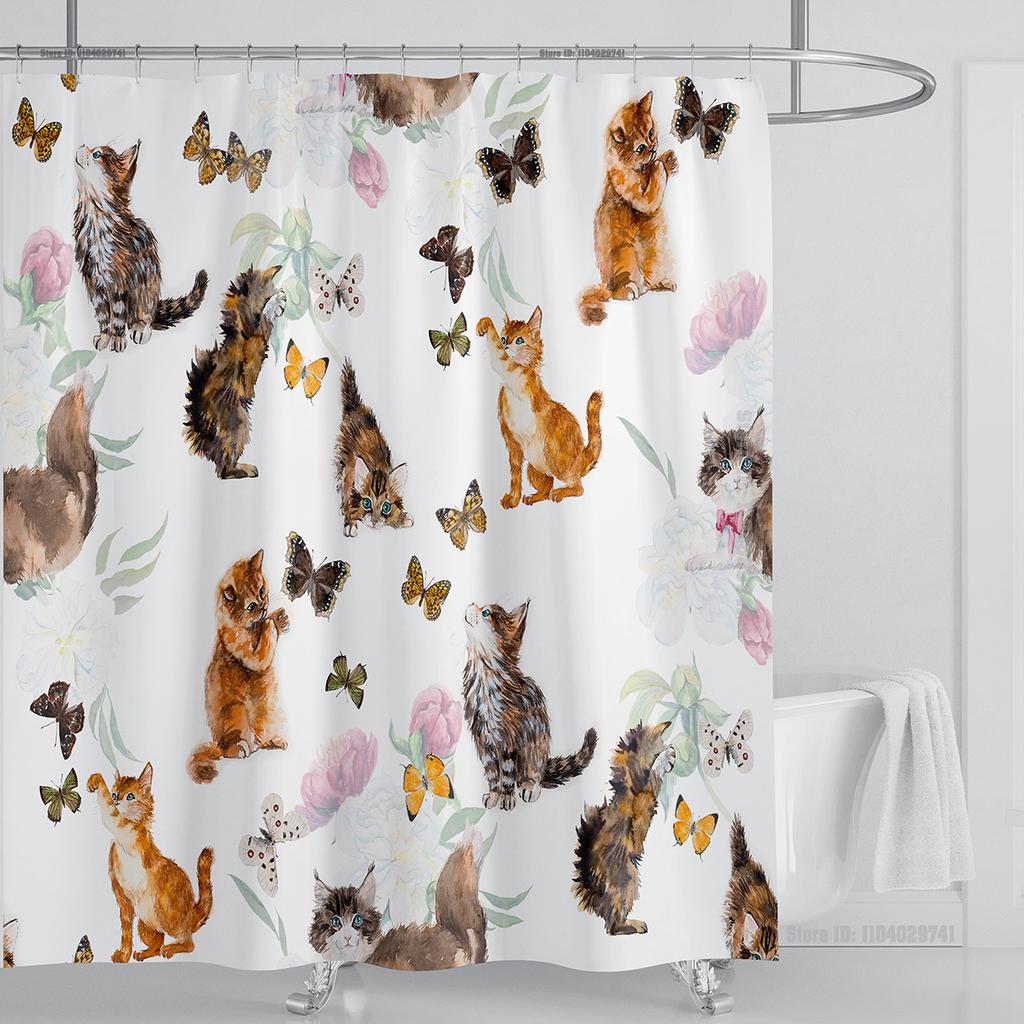 Cat dog funny Cartoon Creative Personality shower curtains Cute 3D Printed pvc fabric with hooks waterproof bathroom decoration
