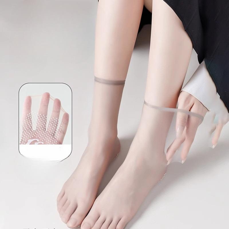 5 Pairs of Silk Stockings, Women's Short Socks, Summer Thin, Anti-hooking Thread, High-elasticity, Non-falling Heels, Mid-calf Socks, Crystal Socks