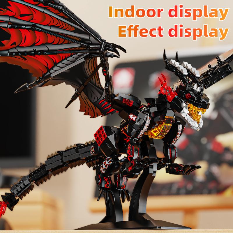 Western Mythology Story Toy Warcraft Dragon Spray Fire Dragon Assembled Building Block Model Children's Gift Dinosaur
