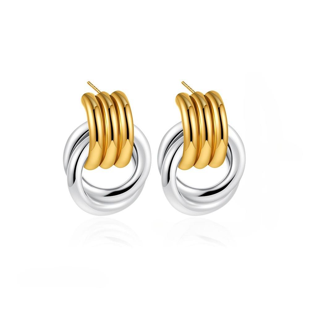 Fashion 18K Vintage Texture Gold Plated Stainless Steel Earrings For Women Geometric Circle Twist Statement Earring Jewelry Bijoux