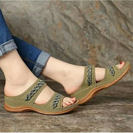 2022 Women's Roman Style Open Toe Wedge Heel Sandals - Large Size with Hollow Design.