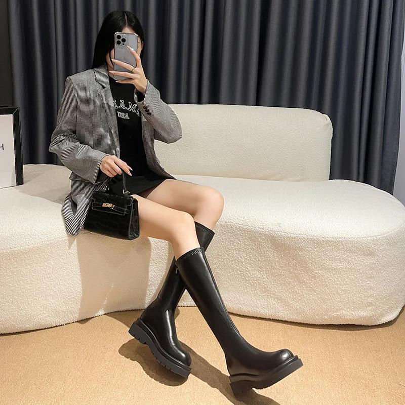 Fashion Platform Heel Women Knee-High Boots Fashion Comfort Warm Fur Shoes Autumn Winter Women's Knight Long Booties