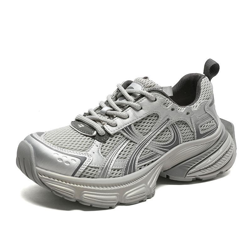 Platform dad shoes women's autumn new leather mesh breathable small height increase casual sports shoes