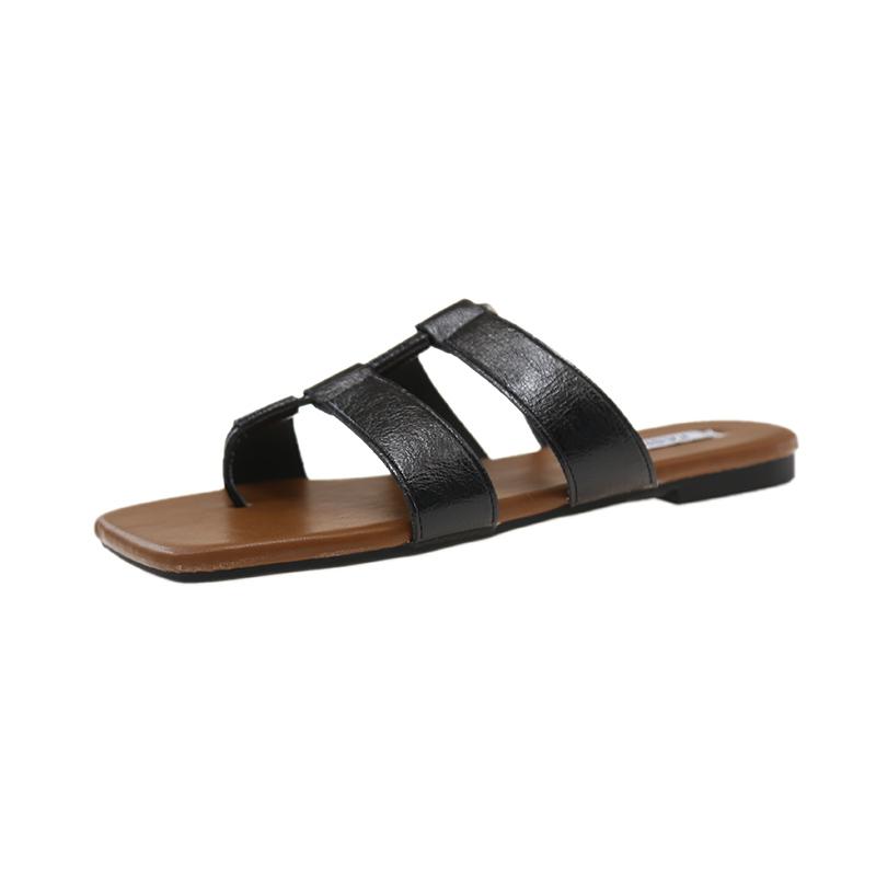 

2025 новые дизайнерские сандалии-шлепанцы с квадратным носком, женская модная обувь, летние шлепанцы с мягкой подошвой для пляжа 36 чёрный